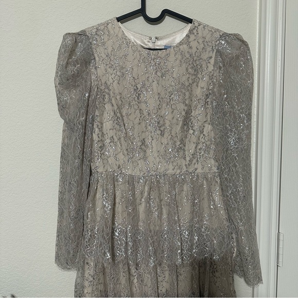 NWT Antonio Melani x Born on Fifth Clara Metallic Lace Tiered Ruffle Max… - Picture 11 of 16